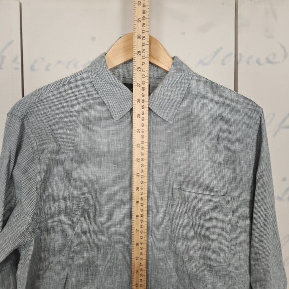 Vince Button Down Shirt Medium Houndstooth 100% Linen Long Sleeve Classic Fit - Picture 7 of 8